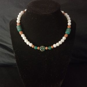 Star and Moon Charm Pearl Choker